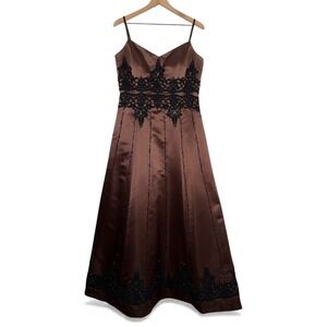 Vintage Dark Beaded Chocolate Donna Gray Formal Gown Evening Dress‎ Floor Length